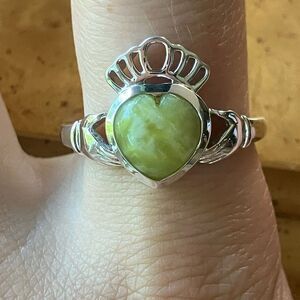 Natural Connemara Marble Sterling Silver Claddagh Ring Size 10